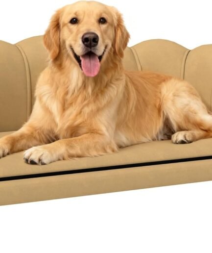 Velvet Large Dog Couch with Foam Cushion, Soft and Cute Dog Bed with Pearl Design, Pet Sofa for Big and Medium Breeds, Coffee